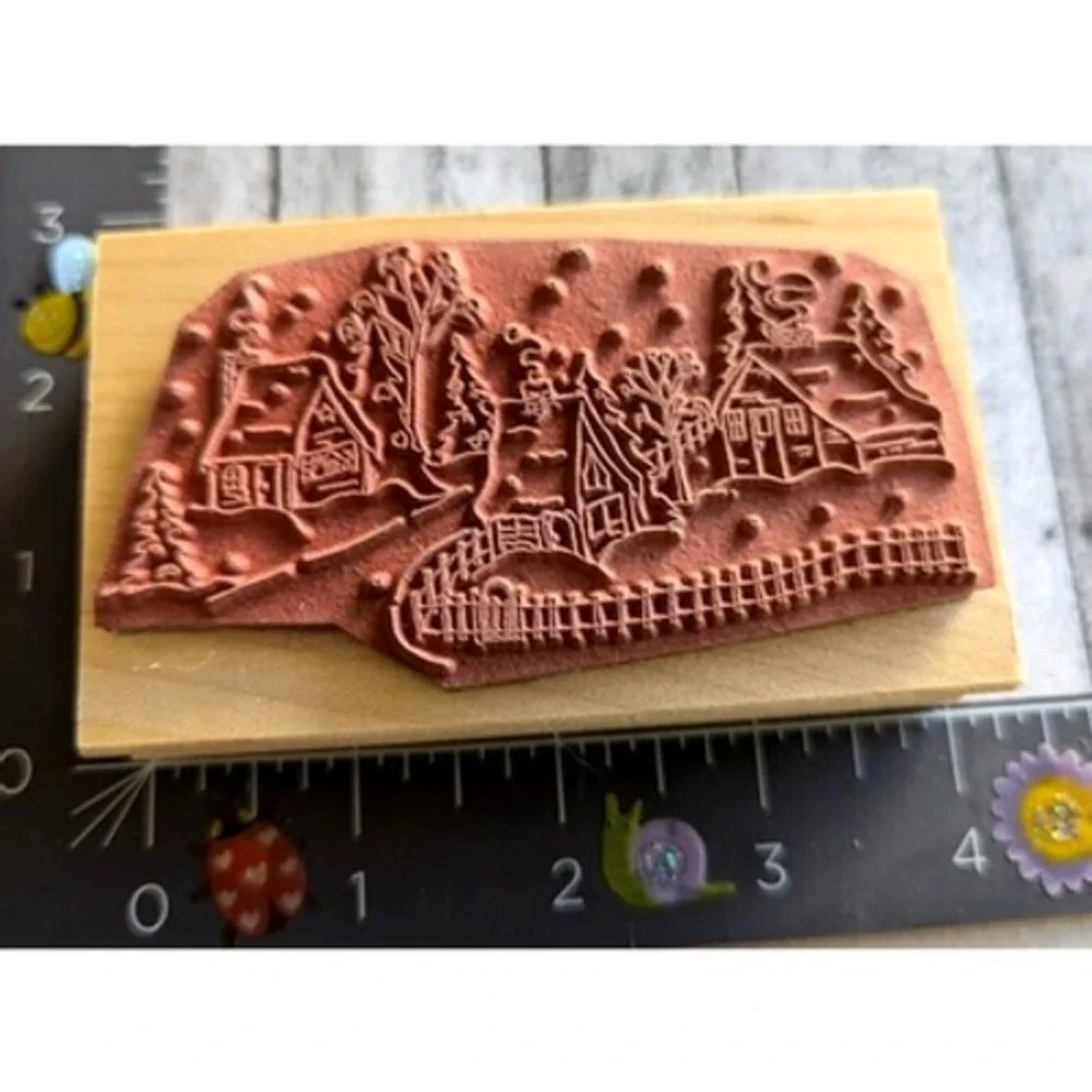 Great Impressions Snowy Winter Village G350 Rubber Stamp Wood #C81